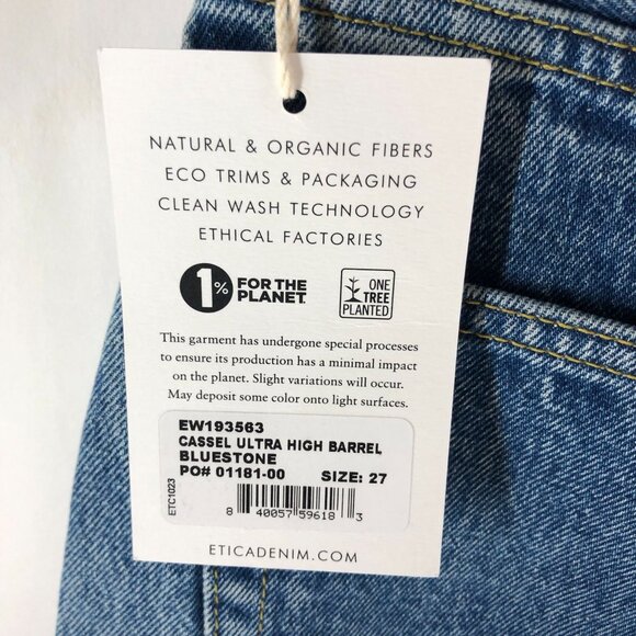 Etica Womens Cassel Ultra High Barrel Jeans Button Fly Rigid Bluestone Wash 27 - Picture 5 of 8